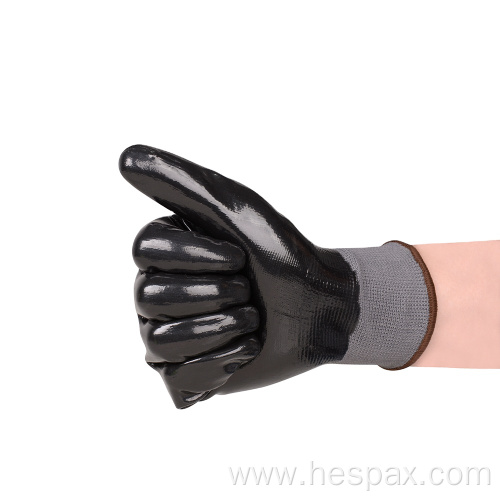 Hespax Waterproof Smooth Nitrile Fully Palm Dipped Gloves